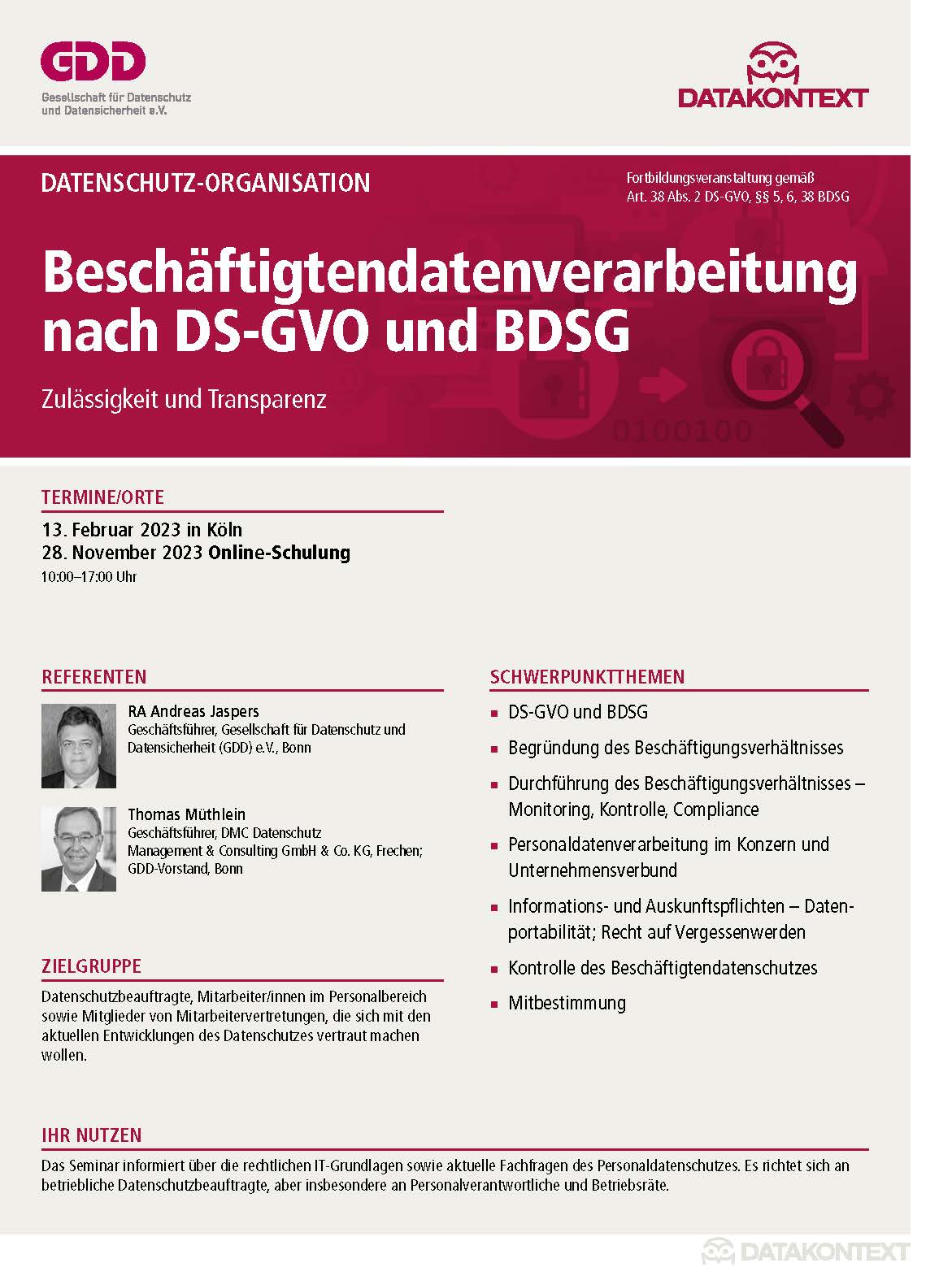 Beschäftigtendatenverarbeitung nach DS-GVO und BDSG